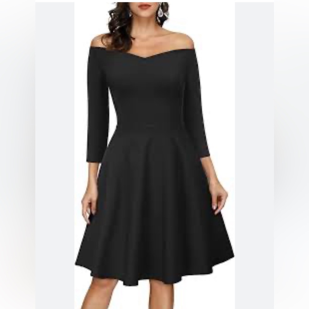 FEIINVAN Black Off Shoulder Cocktail Dress. Size XL